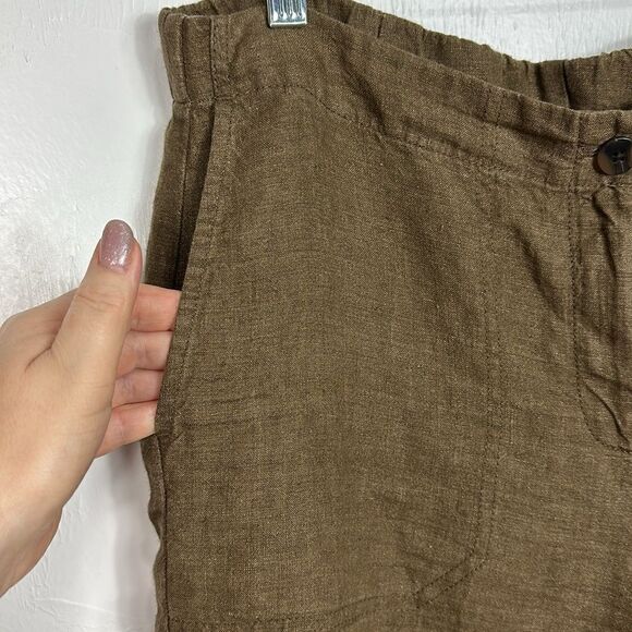 J. Jill Love Linen Brown Wide Leg Lagenlook Crop Pants Size MP - Picture 3 of 11